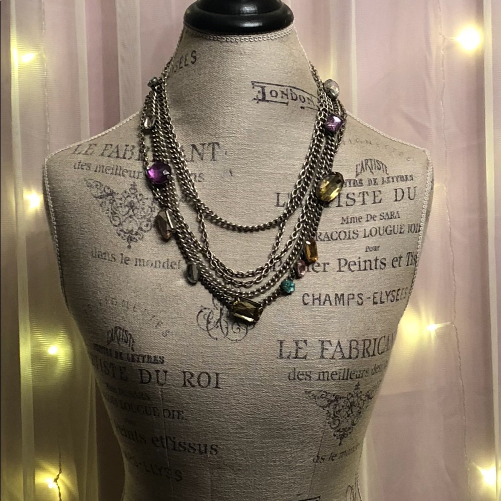 Silver chain necklace with rhinestones